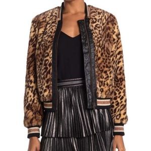 BAILEY 44 LEOPARD FAUX FUR BOMBER JACKET- size xsmall NWOT